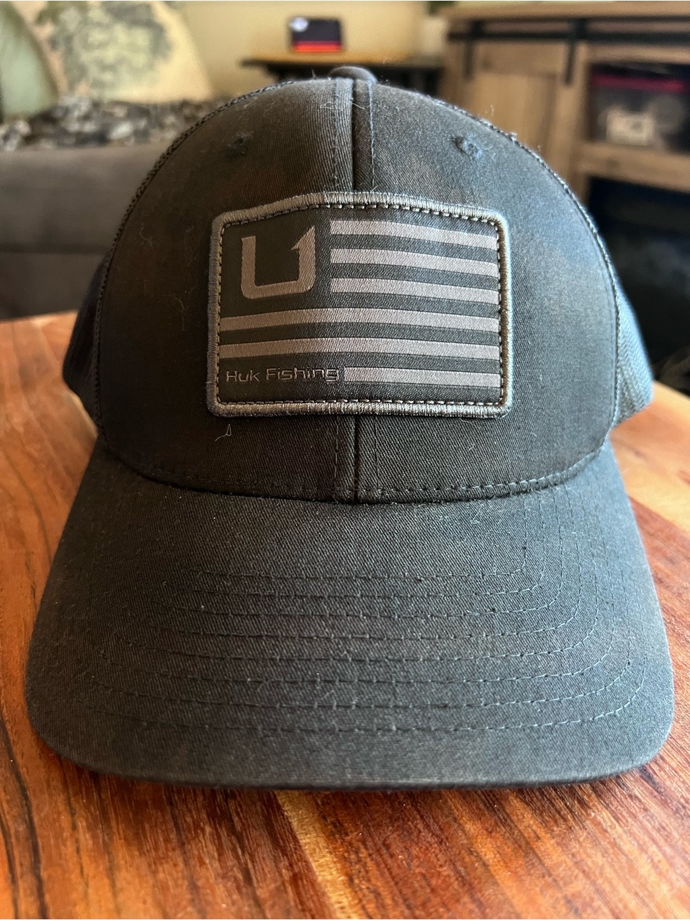Huk Fishing American Flag Patch Trucker Hat Black Mesh Snapback Cap